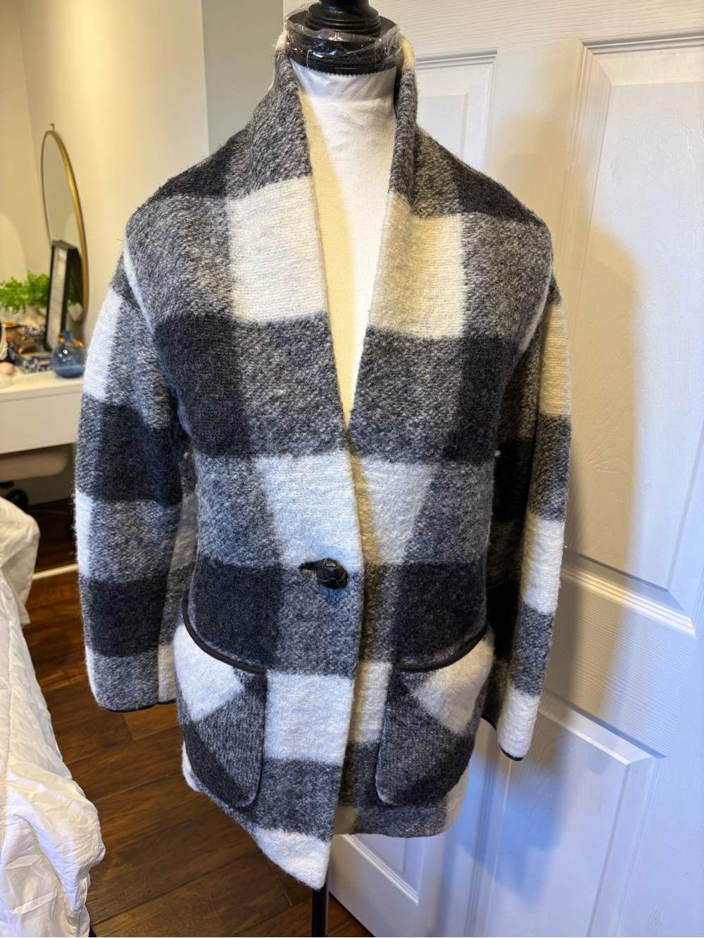 Wilfred Free Wool Blend Buffalo Plaid Checkered Coat XXS Grey